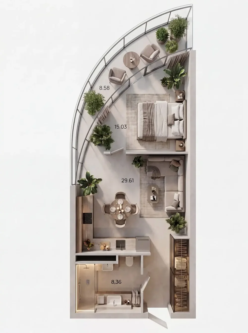 Планировка 61,58 м², этажи 12–24