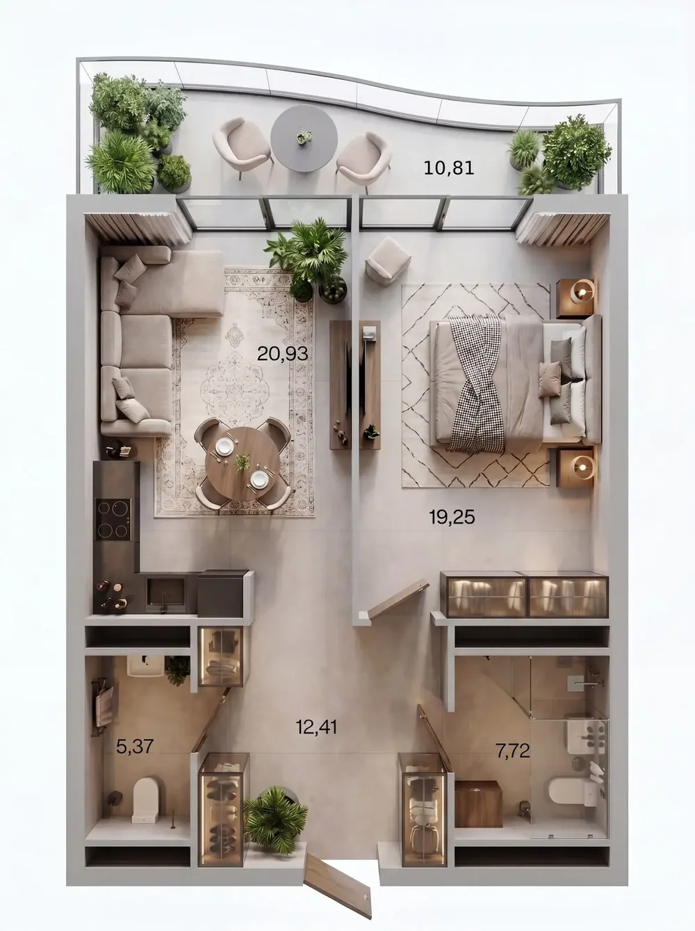 Планировка 76,49 м², этажи 12–24